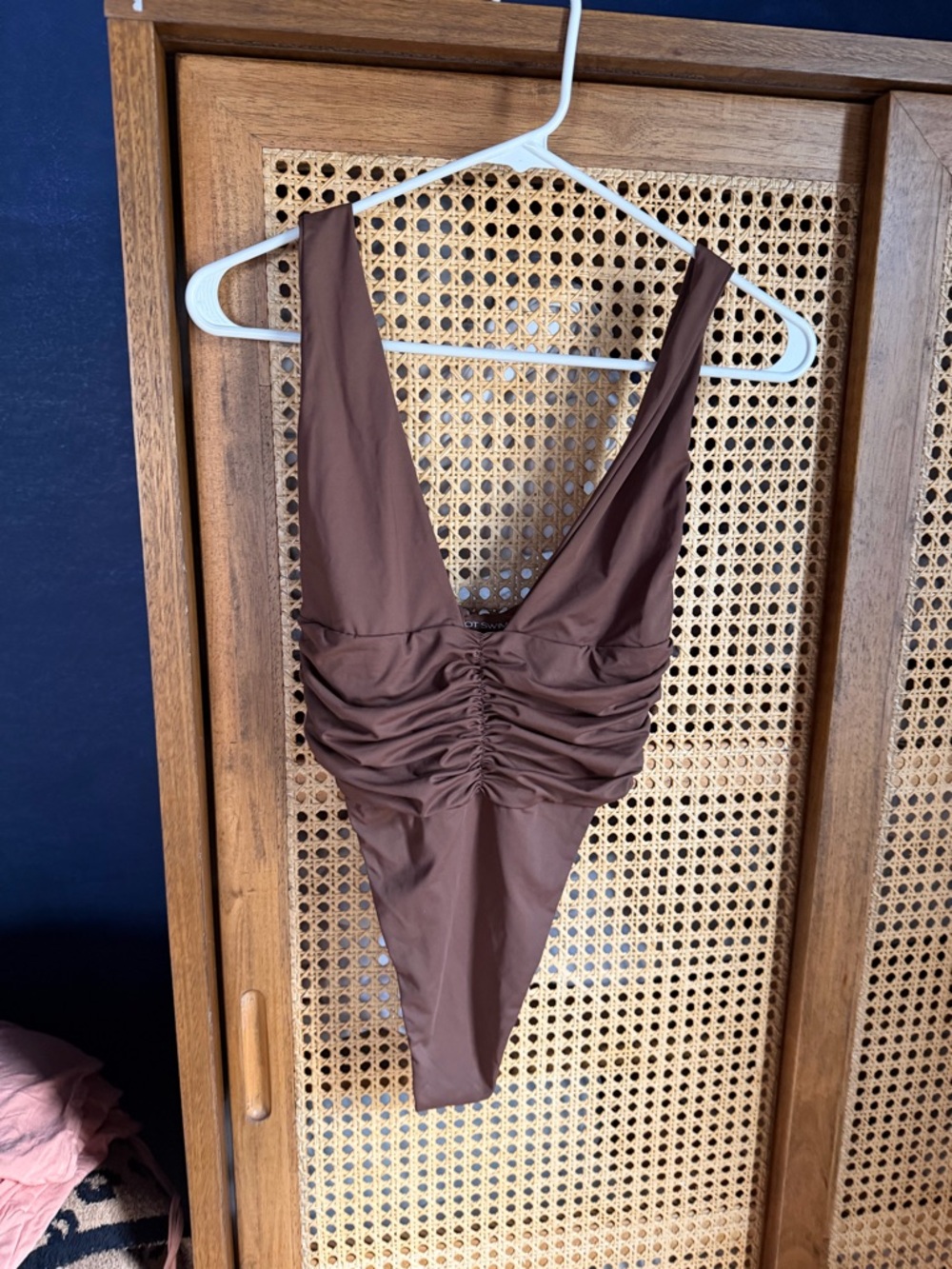 Riot Swim Brown Ruched Deep V One-Piece Swimsuit